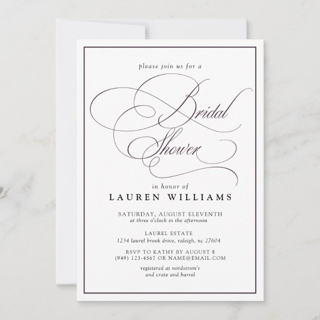Invitación Elegante Plum Purple Calligraphy Bridal Shower (Anverso)