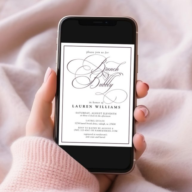 Invitación Elegante Plum Purple Calligraphy Brunch & Bubbly (Subido por el creador)