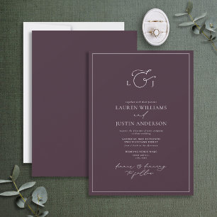 Invitación Elegante Plum Purple Calligraphy Monograma Boda