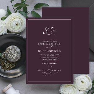 Invitación Elegante Plum Purple Calligraphy Monograma Boda