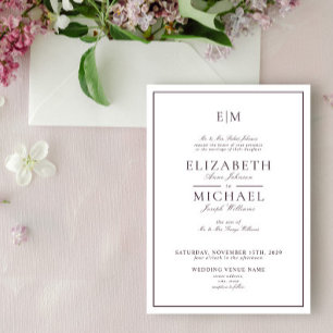 Invitación Elegante Plum Purple Classic Monograma Boda