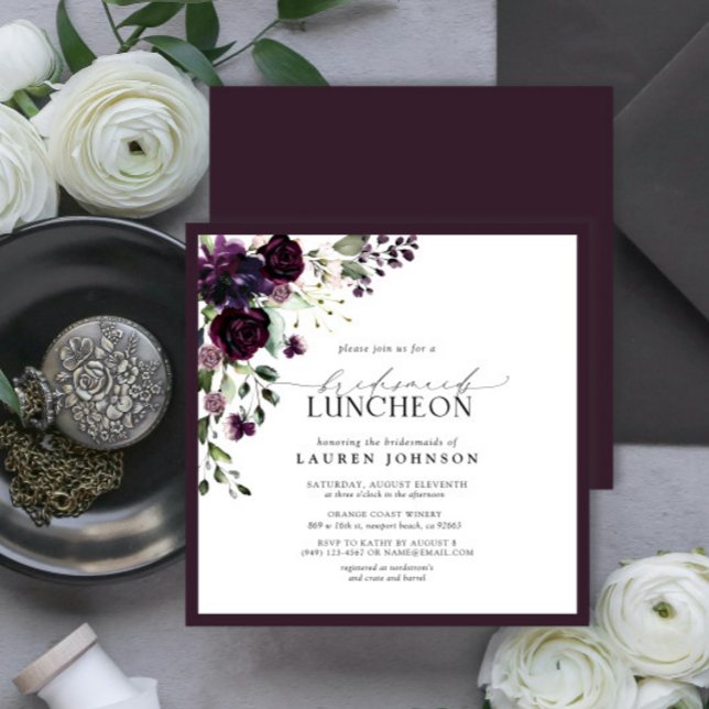 Invitación Elegante Plum Purple Floral Bridal Luncheon (Subido por el creador)
