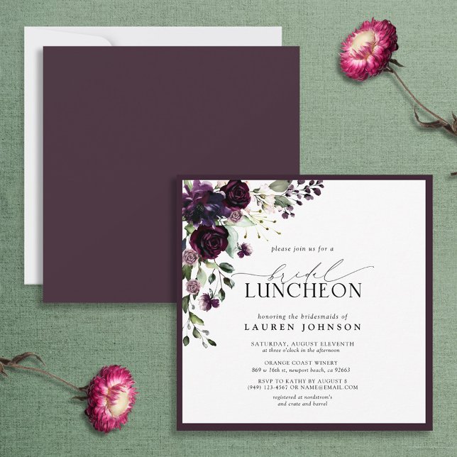Invitación Elegante Plum Purple Floral Bridal Luncheon (Subido por el creador)