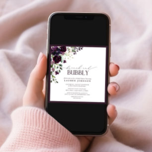 Invitación Elegante Plum Purple Floral Brunch & Bubbly Shower