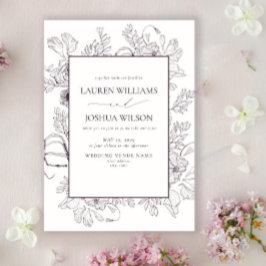 Invitación Elegante Plum Purple Floral Line Boda