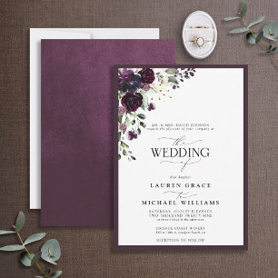 Invitación Elegante Plum Purple Floral Watercolor Script