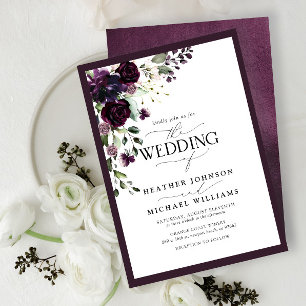Invitación Elegante Plum Purple Floral Watercolor Script