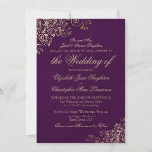 Invitación Elegante Plum Purple & Gold Boda formal