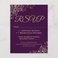 Elegante Plum Purple & Gold Wedding RSVP por teléf