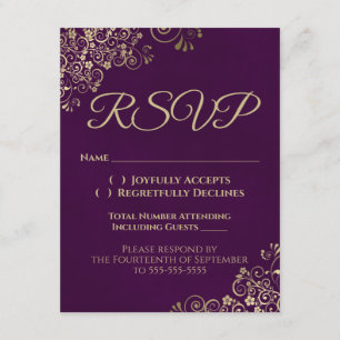 Invitación Elegante Plum Purple & Gold Wedding RSVP por teléf