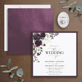 Invitación Elegante Plum Purple Mauve Floral Watercolor Scrip