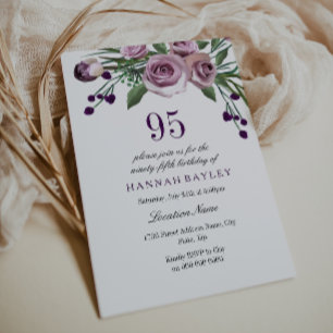 Invitación Elegante Plum Purple Rosa 95º cumpleaños Invitació
