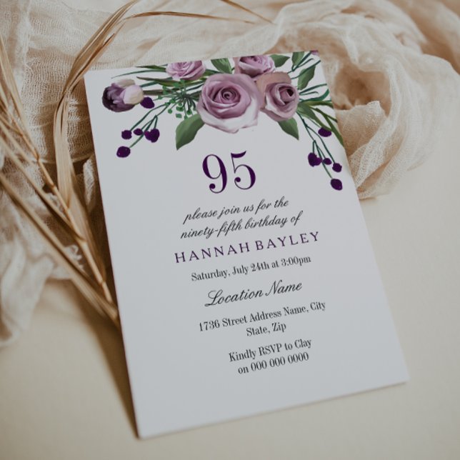 Invitación Elegante Plum Purple Rosa 95º cumpleaños Invitació (Subido por el creador)