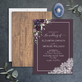 Invitación Elegante Plum Purple Rustic Wood Script Boda
