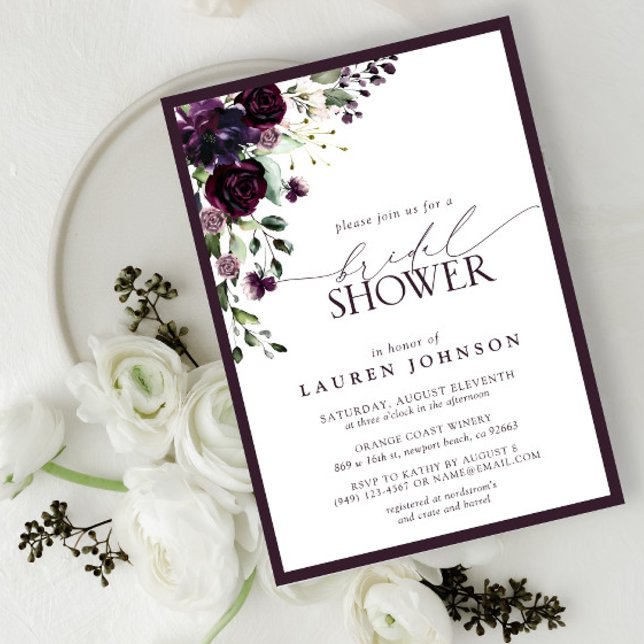 Invitación Elegante Plum Purple Watercolor Bridal Shower (Subido por el creador)