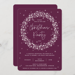 Invitación Elegante Plum Sparkling Luces Navidades Fiesta