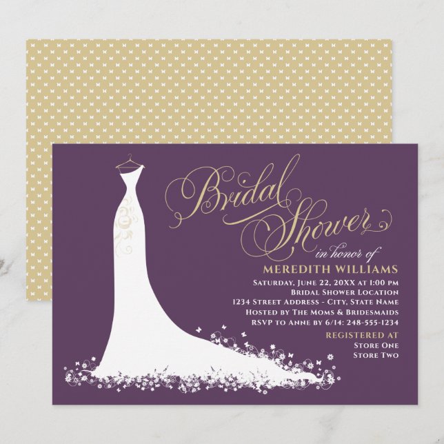Invitación Elegante Plum y Boda de Oro ducha de novias (Anverso / Reverso)