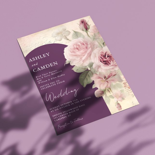 Invitación Elegante Plum y Rosa  Boda (Subido por el creador)