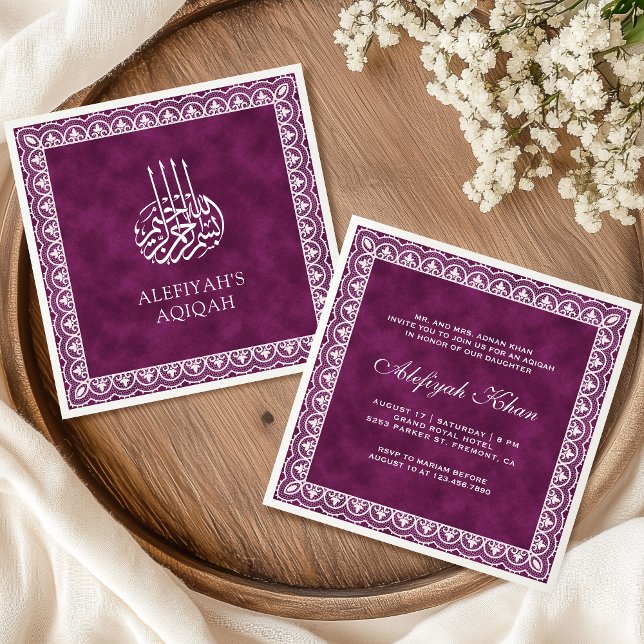 Invitación Elegante Pluma de borde de encaje blanco Aqiqah is (Subido por el creador)