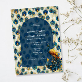 Invitación Elegante pluma de pavo real vintage bosque encanta