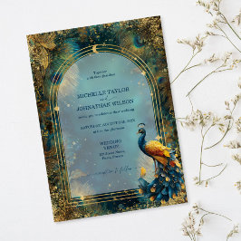 Invitación Elegante pluma de pavo real vintage bosque encanta