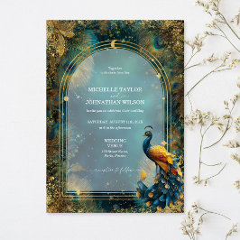 Invitación Elegante pluma de pavo real vintage Bosque Encanta