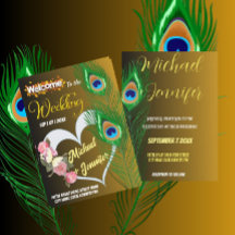 Elegante pluma de pavo real y boda personalizada R