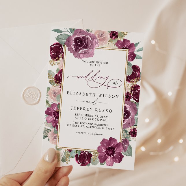 Invitación Elegante Pluma Moderna Boda Botánica de Oro Floral (Subido por el creador)