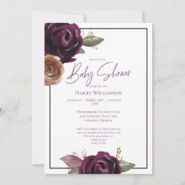 Invitación Elegante Pluma, Purple y Gold Baby Shower