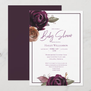 Invitación Elegante Pluma, Purple y Gold Baby Shower