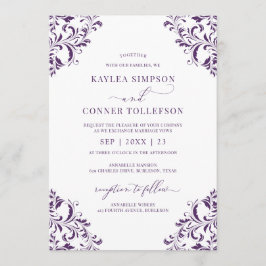 Invitación Elegante Pluma Vintage de Boda / Caligrafía Púrpur