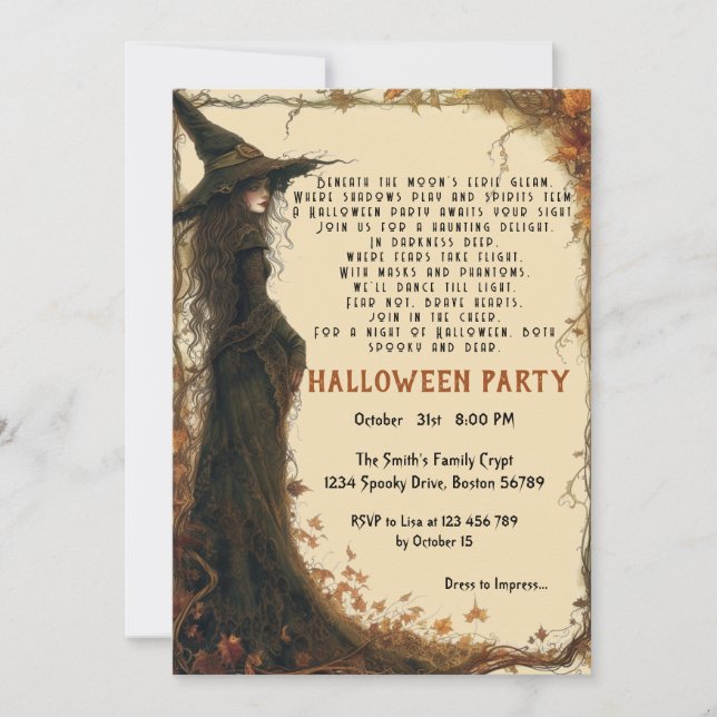 Invitación Elegante poema Spooktacular I Witch Beige Hallowee (Anverso)