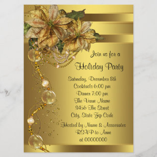 Invitación Elegante Poinsettia de Oro Fiesta de Navidad Black