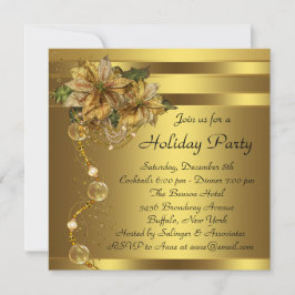 Invitación Elegante Poinsettia de Oro Fiesta de Navidad Black