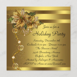 Invitación Elegante Poinsettia de Oro Fiesta de Navidad Black