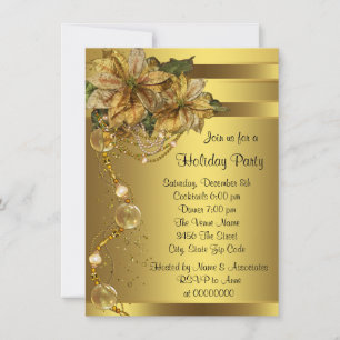 Invitación Elegante Poinsettia de Oro Fiesta de Navidad en Or