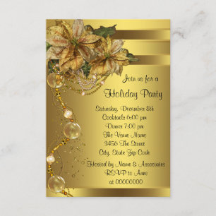 Invitación Elegante Poinsettia de Oro Fiesta de Navidad en Or