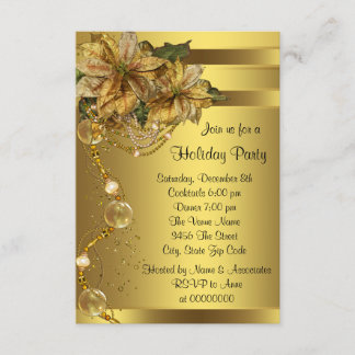 Invitación Elegante Poinsettia de Oro Fiesta de Navidad en Or