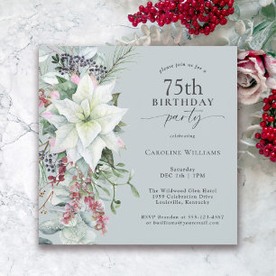 Invitación Elegante Poinsettia floral 75 de diciembre cumplea