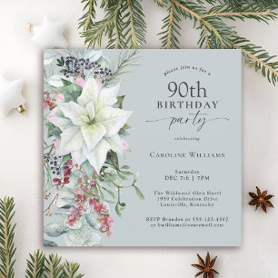 Invitación Elegante Poinsettia floral Diciembre 90 cumpleaños