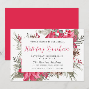 Invitación Elegante poinsettia roja botánico almuerzo de vaca