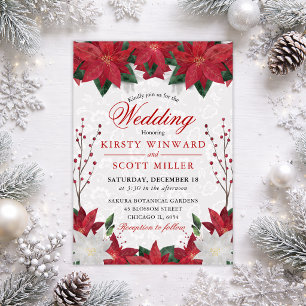 Invitación Elegante Poinsettia Roja Floral Boda de Invierno