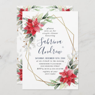 Invitación Elegante Poinsettia Roja Winter Floral Couple Duch