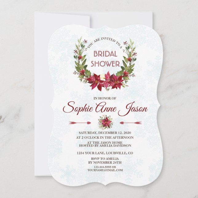 Invitación Elegante Poinsettia Winter Wreath Bridal Shower (Anverso)