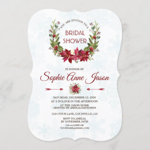 Invitación Elegante Poinsettia Winter Wreath Bridal Shower