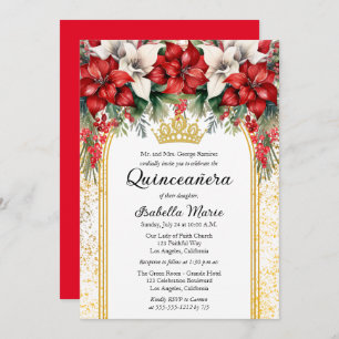 Invitación Elegante Poinsettias Floral Quinceañera Fiesta