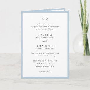 Invitación Elegante Polvo Azul Monograma Moderno Boda