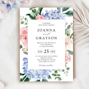 Invitación Elegante Polvo Azul Rosa Hidrangea Boda formal