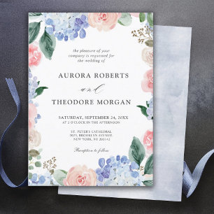 Invitación Elegante Polvo Azul Rosa Hidrangea Boda formal