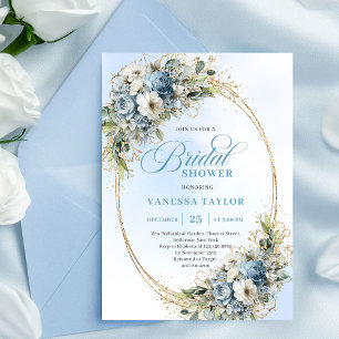 Invitación Elegante Polvo Azul Verde Dorado Bridal Shower 